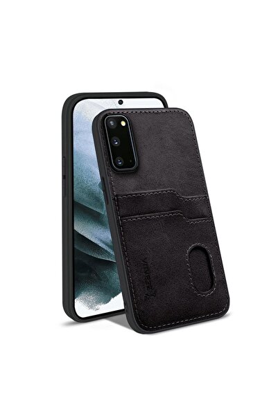 Zebana Samsung Galaxy S20 FE Uyumlu Kılıf Kartlıklı Lüx Deri Kılıf Siyah