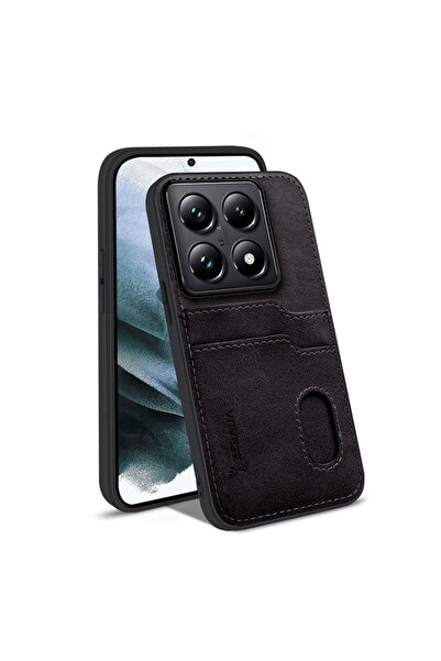Zebana Xiaomi Mi 14T Uyumlu Kılıf Zebana Kartlıklı Lüx Deri Kılıf Siyah