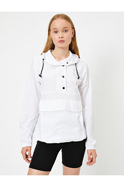 Koton Hooded Buttoned Jacket with Pocket Detail