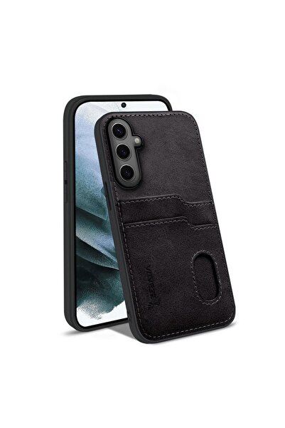 Zebana Samsung Galaxy S23 FE Uyumlu Kılıf Kartlıklı Lüx Deri Kılıf Siyah