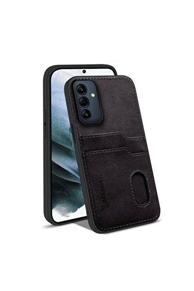 Zebana Samsung Galaxy A25 5G Uyumlu Kılıf Kartlıklı Lüx Deri Kılıf Siyah