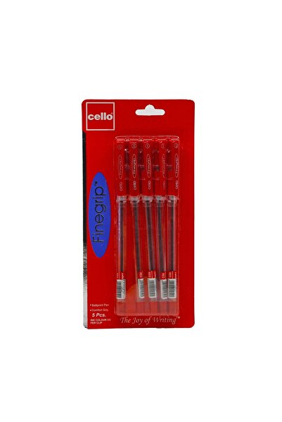 CELLO Finegrip Ball Pen Red 0.7mm | Smooth Writing Pen Pack of 5 | Comfortable Grip