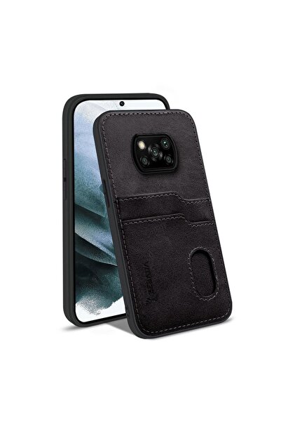 Zebana Xiaomi Poco X3 Pro Uyumlu Kılıf Kartlıklı Lüx Deri Kılıf Siyah