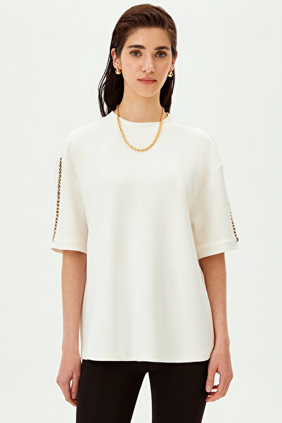 Allyco Pearl Embroidered Low Sleeve Regular Knitted T-Shirt