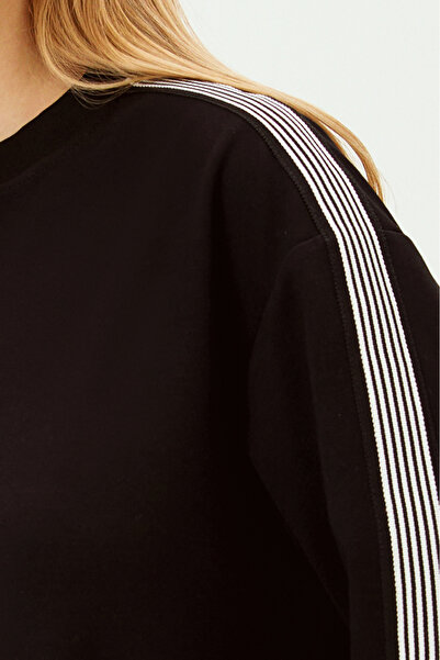 Allyco Oversize Black Sweatshirt with Stripe Detail