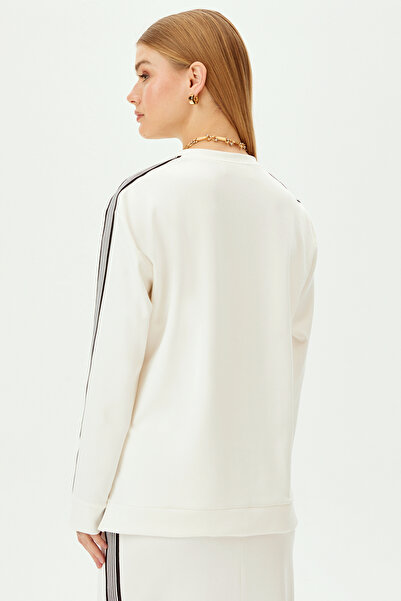 Allyco Oversize Ecru Sweatshirt with Stripe Detail