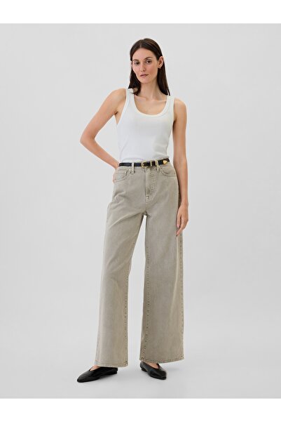 GAP Kadın Gri High Rise Wide-Leg Jean Pantolon