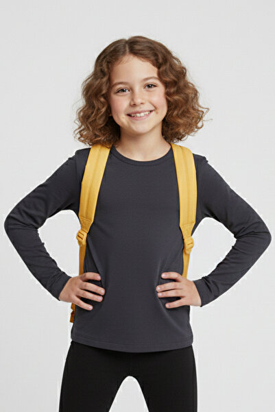 MK Mukko Kids Kız Erkek Çocuk Antrasit Renkli Basic Mevsimlik Uzun Kollu T-shirt