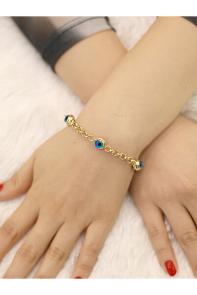 Zeynepli gold & jewelry 14 Ayar Altın Büyük 3 Gözlü Doç Bileklik
