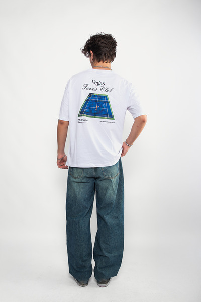 Sekizbiraltı Vegas Tennis Club Printed Oversize Unisex White Tshirt
