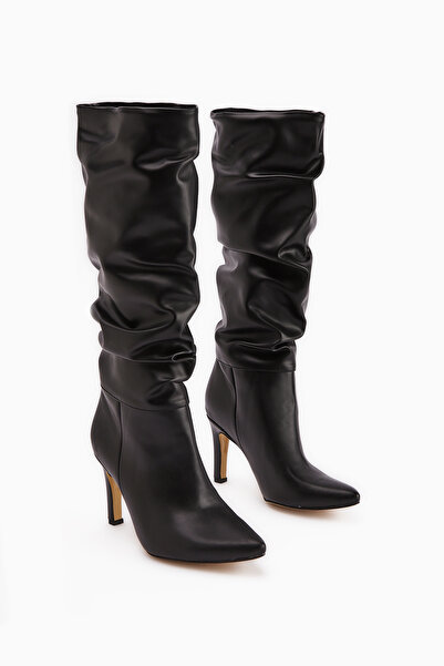 Limoya Rimaz Siyah Körüklü Uzun Sivri Topuklu Binici Çizme Kadın Çizme