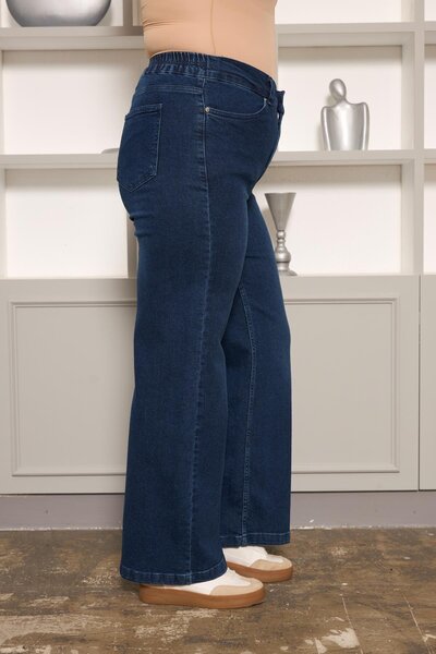 RMG Elastic Waist Wide Leg Plus Size Kim.Blue Jeans