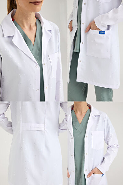 Pozitif Üniforma Women's White Classic Collar Doctor Apron Nurse Pharmacist Teacher Laboratory - Alpaca Fabric