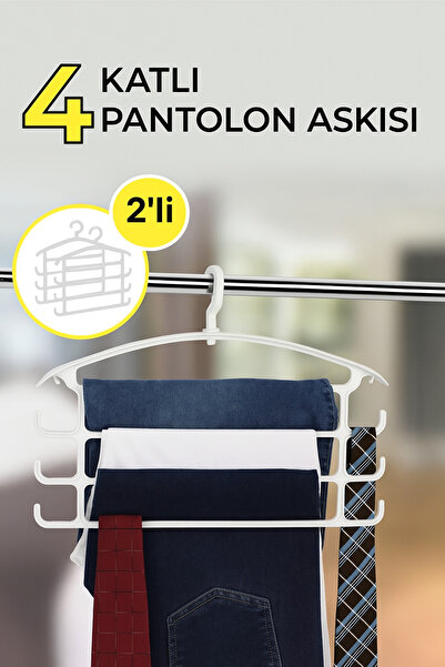 Vienev 2'li 4 Katlı Çok Amaçlı Pantolon & Aksesuar Askısı Beyaz