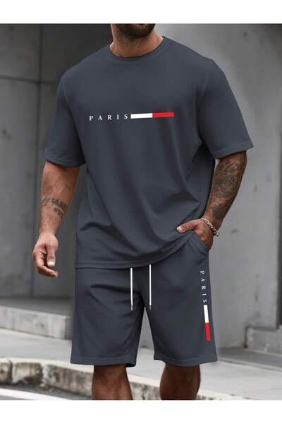 ACTIVE MODA - BĂRBAȚI BUMBAC MĂRIME MARE tricou - SET 2 PIESE PANTALONI SCURTĂ OVERSIZE