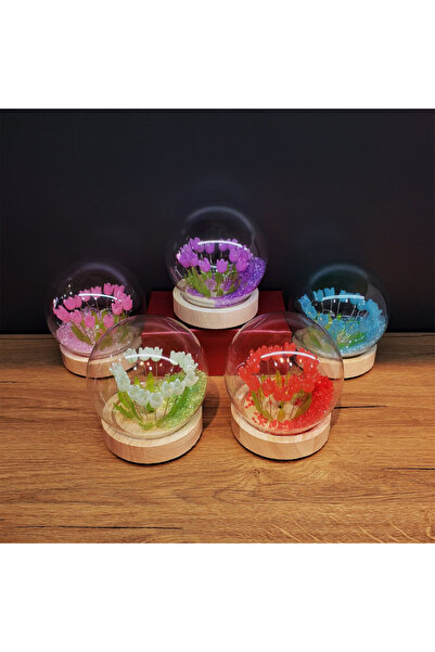 Store Romantik Laleler Led Işıklı Cam Küre Fanus Gece Lambası 10 Cm (1 Adet)