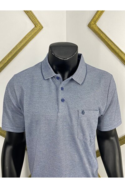Sadık Collection Ercan Men's Plus Size Polo Neck Pocket Cotton Indigo Color T-Shirt V-3 5005