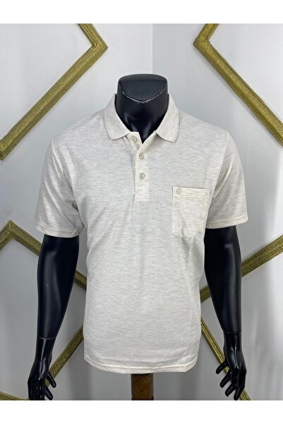 Sadık Collection Ercan Men's Large Size Polo Neck Pocket Cotton Beige Color T-Shirt V-2 5005