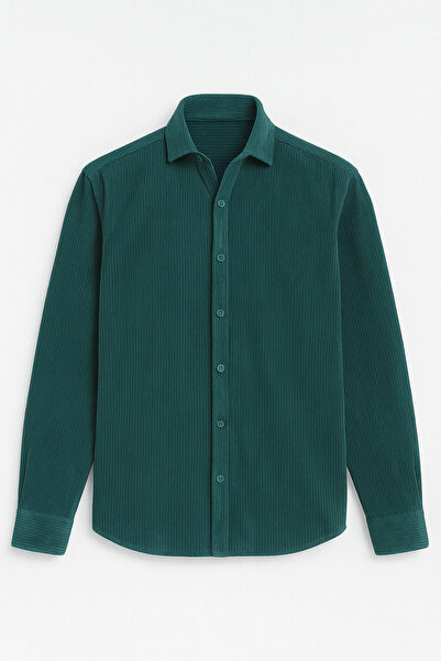 Valiberta Чоловіча сорочка з кантом з оксамиту - смарагдово-зелена