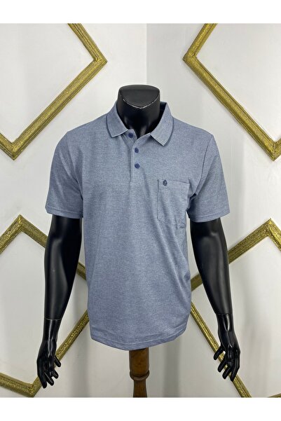 Sadık Collection Ercan Men's Plus Size Polo Neck Pocket Cotton Indigo Color T-Shirt V-3 5005