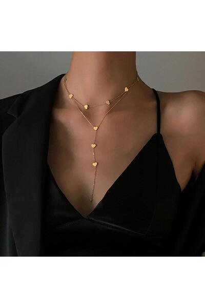 Pursehuit Colier auriu, 2 straturi, lung, cu inimioare, Debora C5