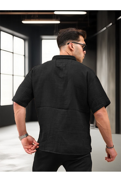 Valiberta Müslin Kumaş Tek Cepli Gömlek- Siyah