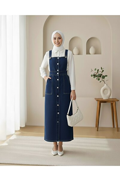 Modamorfo Buttoned Double Pocket Denim Salopet - Navy