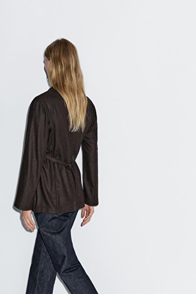 Massimo Dutti Yün karışımlı kruvaze blazer