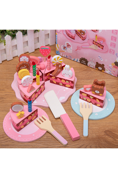 OEM Set de Prajituri de Jucarie din Lemn, Trusa Portabila Roz cu Deserturi si Ceai de Dupa-Amiaza, Joc d