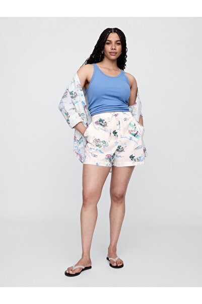 GAP Kadın Çok Renkli Bağcıklı Keten Karışımlı Şort