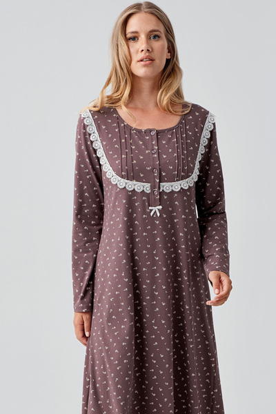 Artış Μακρυμάνικο νυχτικό με σχέδια, με κουμπιά, από ελαστικό βαμβάκι