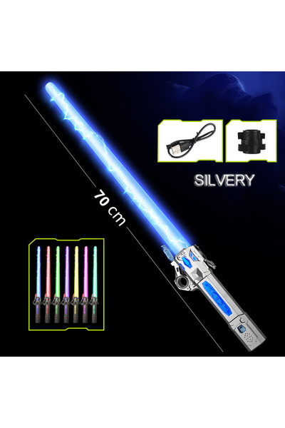Choice لعبة سيف متوهج ملون للأطفال فضي اللون، سيف ليزر موسيقي تلسكوبي 2 في 1 ...
