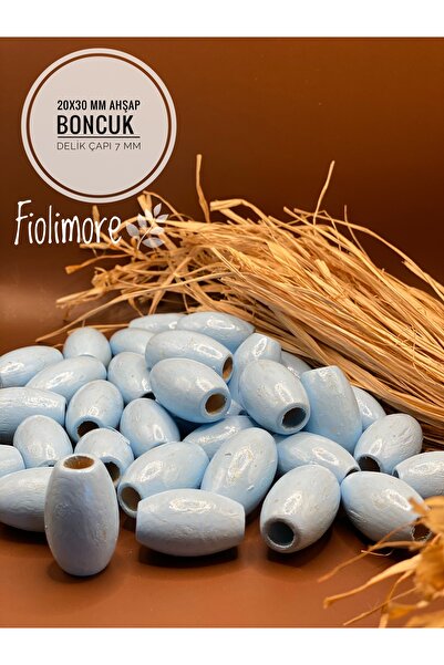 Fiolimore 20x30 mm Mavi Renkli Oval Ahşap Boncuk (13 Adet) Makrome Çanta Tasa...