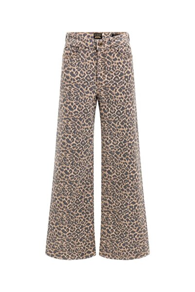 Guess Kadın Leopar Desenli Relaxed Fit Geniş Paça Pantolon - Mix