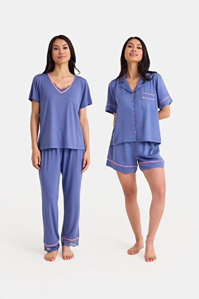 Amarelle Set de pijamale din viscoză Dream Gri Blue, 4 piese