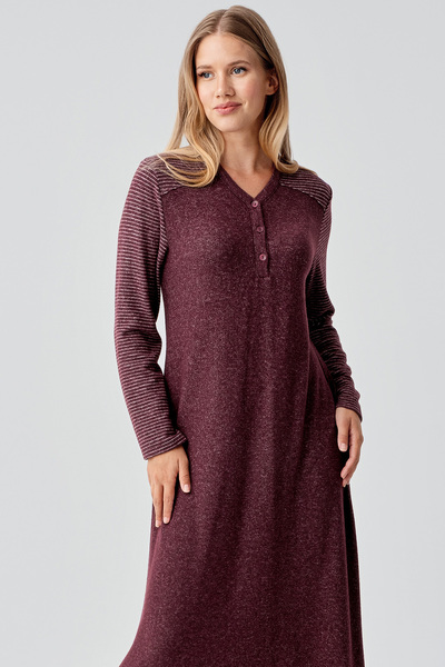Artış Long Sleeve Buttoned Flexible Soft Textured Viscose Nightgown