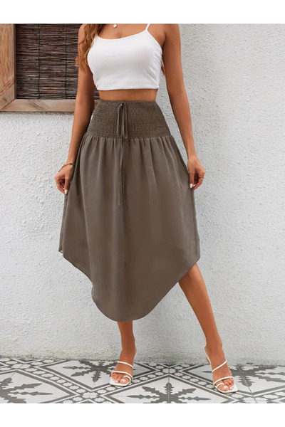 JANES Women's High-Waisted Asymmetrical Cut-Out Lace-Up Detail Sandy Skirt Kod 72258-Vizon