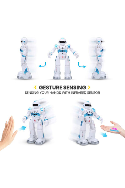 hediyecik Rc El Sensörlü Uzaktan Kumandalı Şarjlı Akıllı Yapay Zeka Robot 28 Cm Mavi