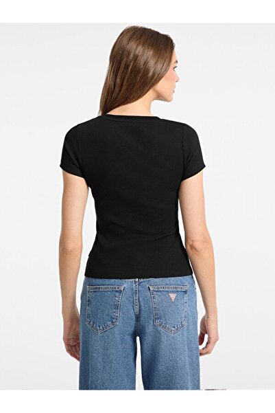 Guess Women's Black Slim Fit Logo T-Shirt W5Yp37Ka0H1-Jblk