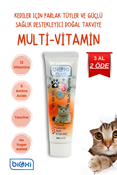 Bioxi Kediler Için Parlak Tüyler Ve Güçlü Sağlık Destekleyici Doğal Takviye, Multivitamin 100 ml