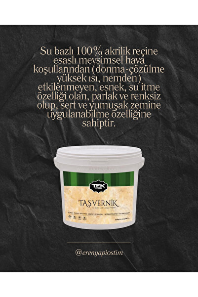 TEK BOYA Su Bazlı Çok Amaçlı Taş Ve Ahşap Verniği 2.5lt Şeffaf-hava Koşullarından Etkilenmez-kokusuz-parlak