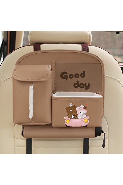 Flippy Πολυλειτουργική τσάντα αποθήκευσης, Flippy, για το πίσω κάθισμα του αυτοκινήτου, Γραφή Good Day, 25x31 cm, Καφέ