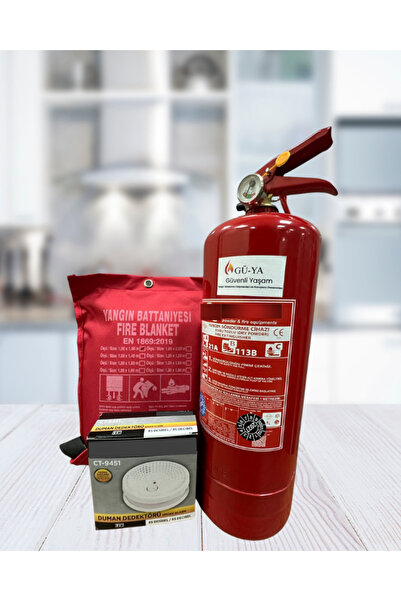 Güvenli Yaşam Ev tipi acil durum Yangın Kiti 2KgYangınTüpü Duman Algılama Dedektörü Yangın Battaniyesi 100X100