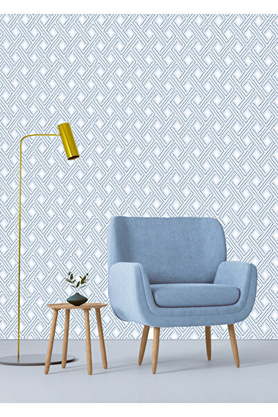 Golden DUVAR KAĞIDI-BORDÜR Mavi-Lacivert Geometrik Desenli Kumaş Dokulu 5.2m²...