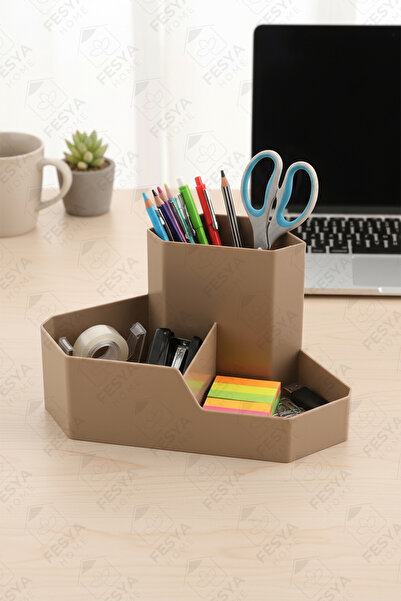 Fesya Home Corner Triangle Desk Top Organizer - Office, Home and Study Desk Organizer Brown