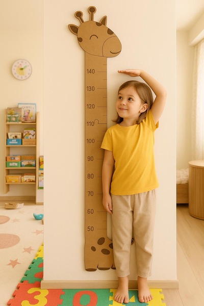 M&T WORKSHOP Çocuklar için boy cetveli ahşap zürafa duvar süsü cetvel