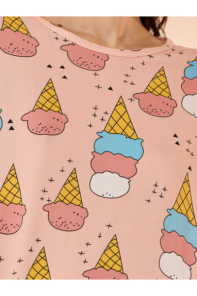 Take Two By Styli All Over Ice Cream Print Long Sleeves T-Shirt and Pyjama Set