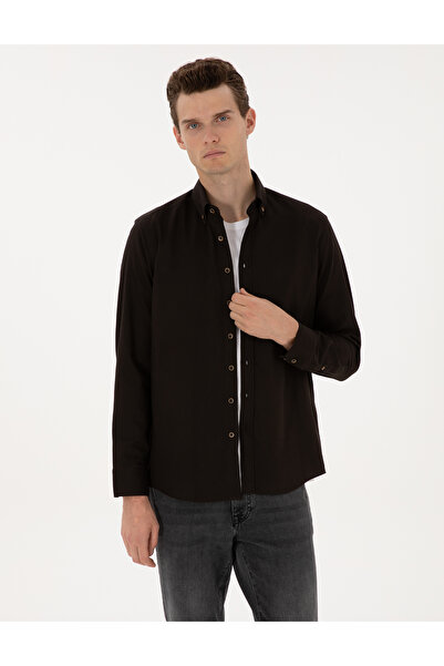 Pierre Cardin Dark Brown Regular Fit Long Sleeve Shirt 50311308-Vr084
