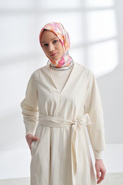 ARMANDA Crayon Patterned Tivil Silk Scarf 4305-Gülpink