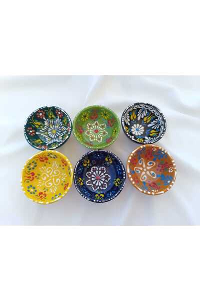 Nihal Süeda Mixed Color and Patterned Snack Bowl Sauce Bowl Breakfast Serving Bowl Embossed Model Ceramic Six-Piece Bowl Set